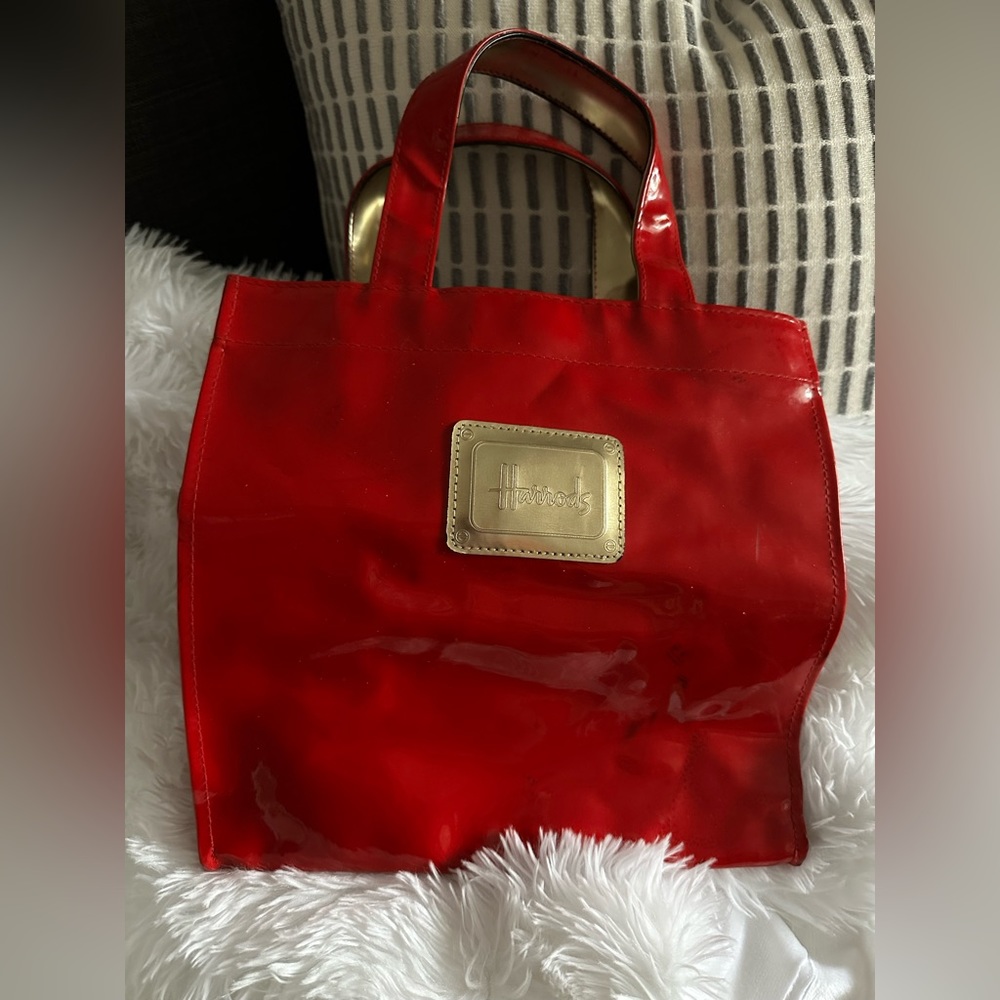 Vintage Harrods Red Patent Leather Tote Bag, Highly Collectible ❤️